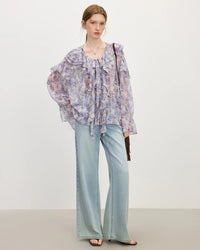 Long-Sleeved Rose Ruffle Collar Shirt