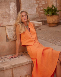 V-Neck Sleeveless Vest & Maxi Skirt Set