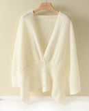 Merino Wool Solid Hollow Knit Shawl Scarf Wrap