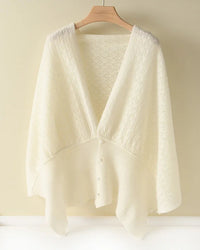 Merino Wool Solid Hollow Knit Shawl Scarf Wrap