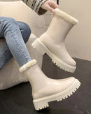 Women Plush-Lined Ankle Boots Square Heel