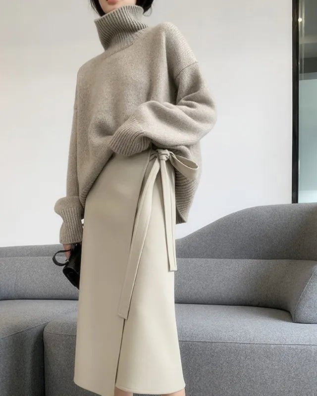 Loose High Neck Wool Pullover Sweater
