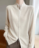 Wool Stand Collar Zip Cardigan