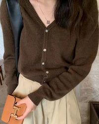 Cashmere Short V-Neck Knit Cardigan