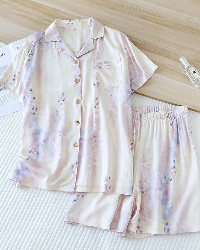 Floral Viscose Pajama Short Set
