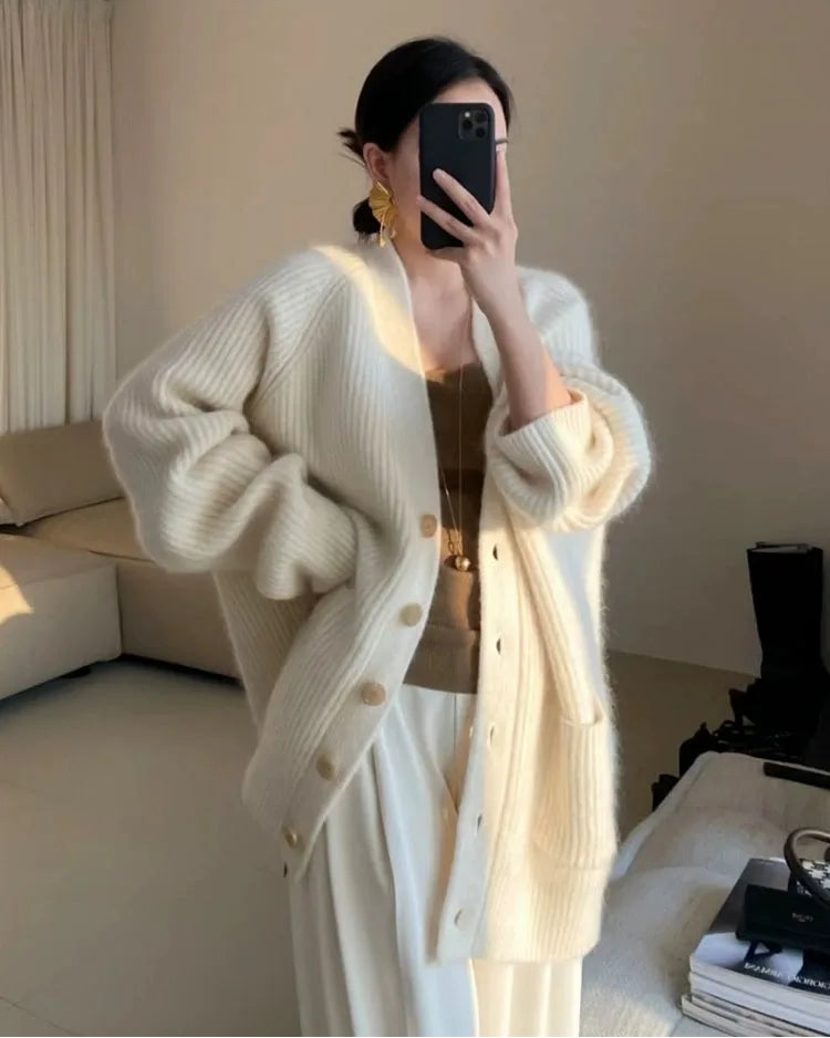 Long Cashmere Knit Cardigan