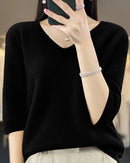 Merino Wool V-Neck Short-Sleeve Sweater