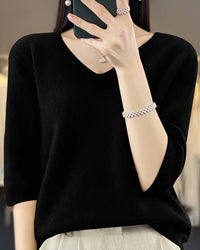 Merino Wool V-Neck Short-Sleeve Sweater