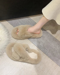 Cross-Strap Plush House Slippers