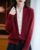 Merino Wool Solid V-Neck Fake Two-Piece Pullover Sweater