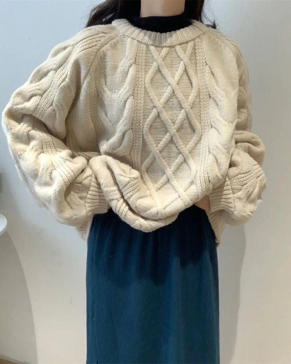 Diamond-Patterned Mid-Length Oversized Sweater