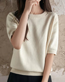 Pure Cotton Crew-Neck Short-Sleeve Knit Top