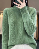 Diamond-Knit Wool Mock-Neck Sweater