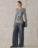 Crew Neck Long-Sleeved Irregular Slit T-Shirt