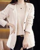 Mink Cashmere Tailored-Collar Knit Cardigan