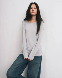 A modal cashmere blend long-sleeve tee featuring a round neck, loose fit, and high-stretch fabric for effortless layering and all-day comfort.