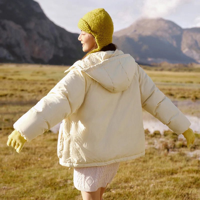 Textured Solid Color down Hooded Outerwear