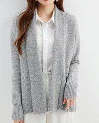 Merino Wool Solid Scarf Collar Loose Knit Cardigan