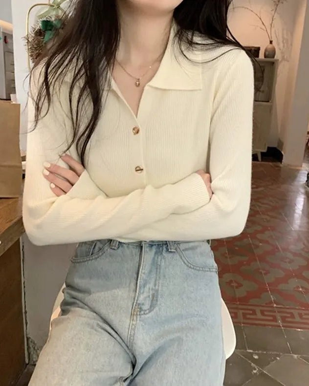 Polo Lapel Knit Cardigan