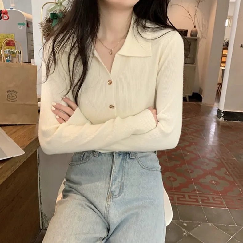 Polo Lapel Wool Knit Cardigan