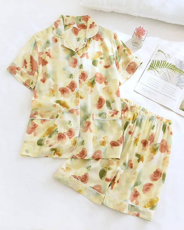 Floral Print Short-Sleeve Pajama Set