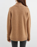 Merino Wool Solid Scarf Collar Loose Knit Cardigan