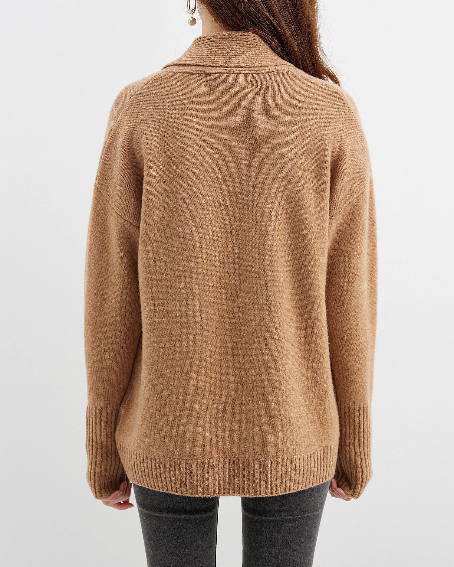 Merino Wool Solid Scarf Collar Loose Knit Cardigan