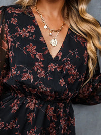 Floral Chiffon Long Sleeve V-neck Mini Dress