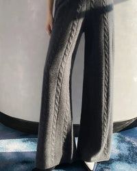 Wool Cable Knit Wide-Leg Trousers