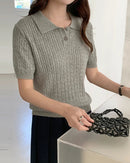 Polo Collar Button-Down Knit Top
