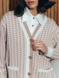 Vintage V-neck Houndstooth Knitted Cardigan
