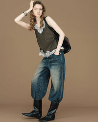 Lace Trim Linen Blend Camisole