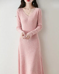 Merino Wool V-Neck A-Line Knit Dress