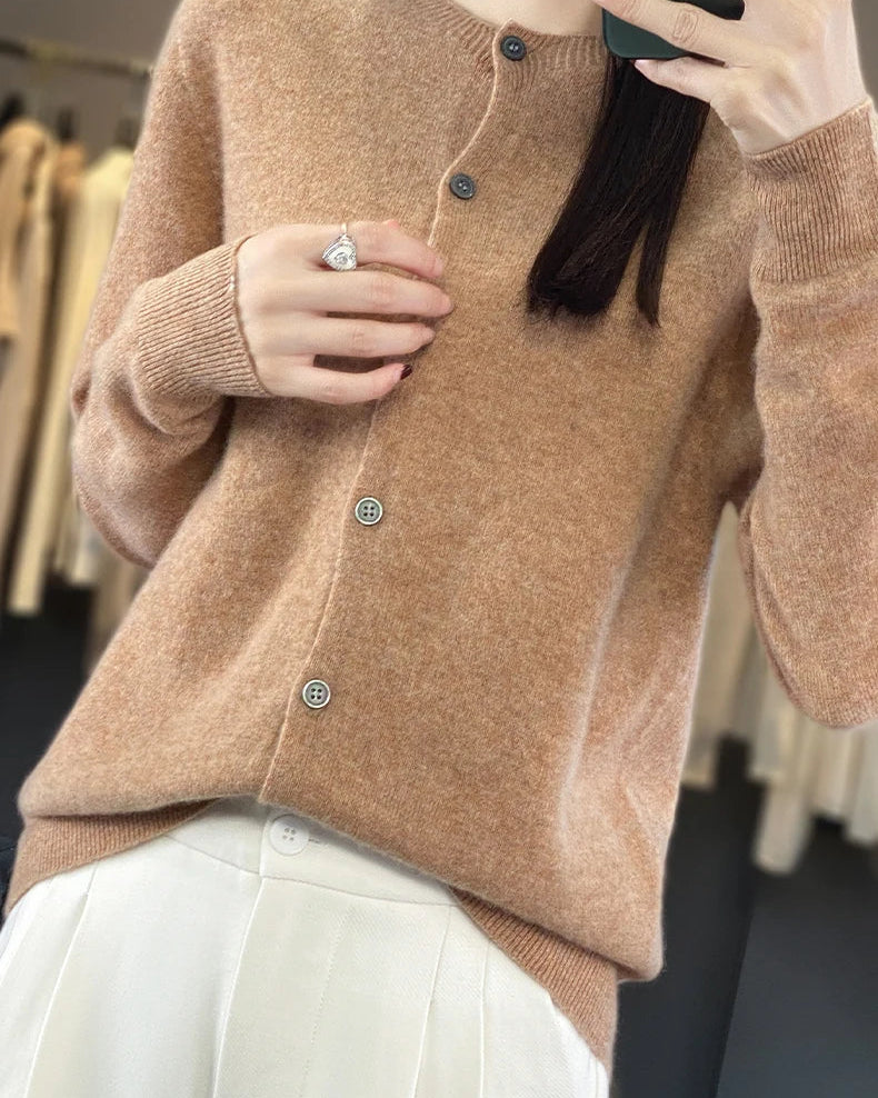 Merino Wool Round Neck Knit Cardigan
