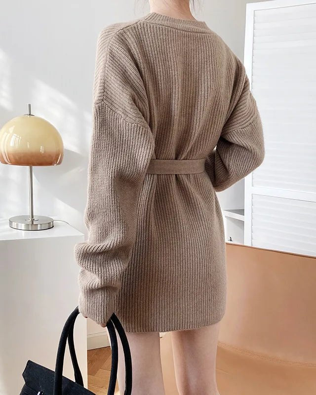 Vintage Round-neck Belted Knitted Dress