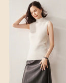 Cashmere Knitted Sleeveless Mock Neck Sweater