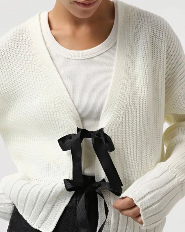 V-Neck Lace-Up Loose Cardigan