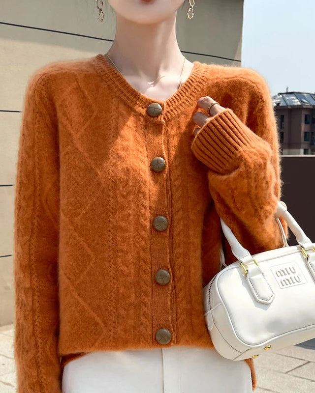 Thick Merino Wool Crewneck Cardigan