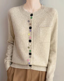 Merino Wool Crew Neck Button Cardigan
