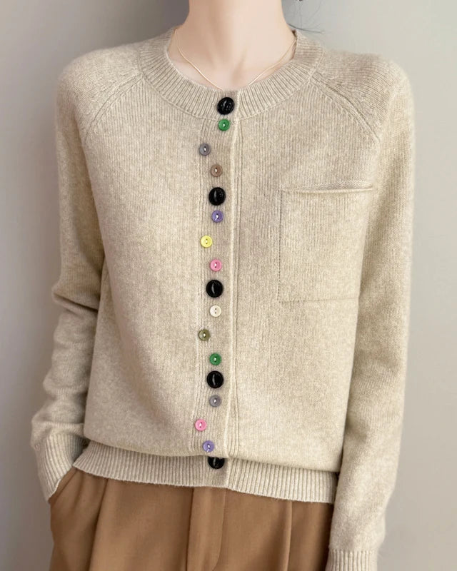 Merino Wool Crew Neck Button Cardigan