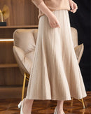 Elegant Pleated Wool A-Line Long Skirt