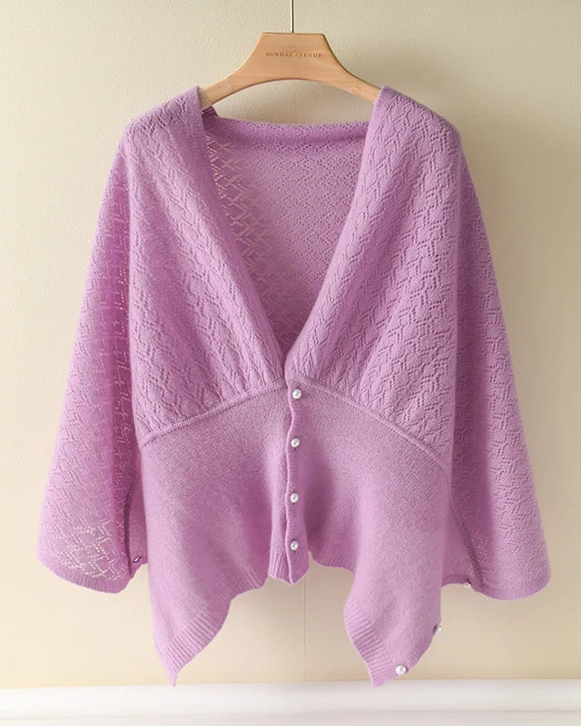 Merino Wool Solid Hollow Knit Shawl Scarf Wrap