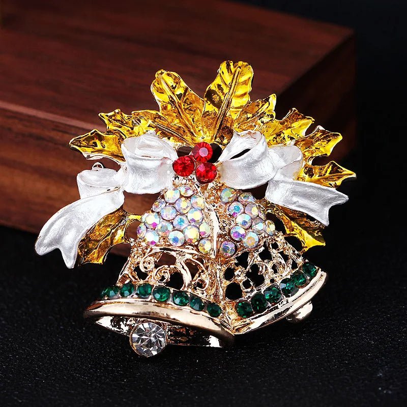 Crystal Bell Christmas Brooches