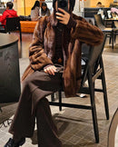 Faux Mink Fur Solid V-Neck Pocket Short Coat