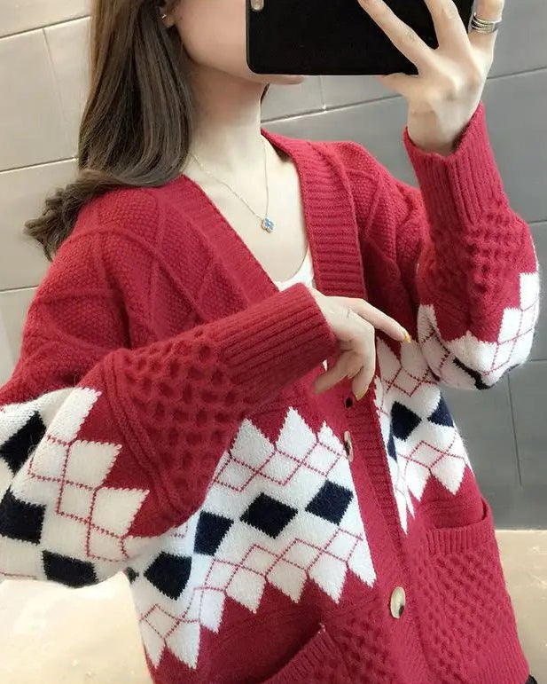 Vintage Plaid Single Breasted Cardigan