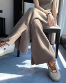 Merino Wool Slit Wide-Leg Trousers