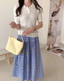 Polo Collar Button-Down Knit Top