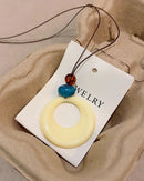 Vintage Resin Circle Pendant Rope Necklace