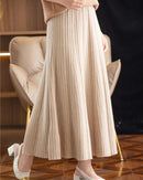 Merino Wool Solid Pleated Ankle-Length Knit Skirt