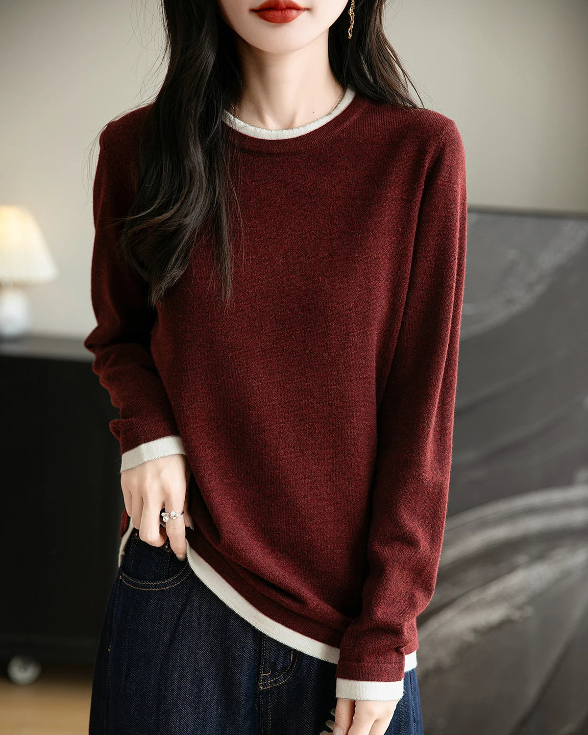 Layered-Look Wool-Blend Knit Top